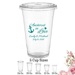 anchored in love wedding clear plastic cups with lids