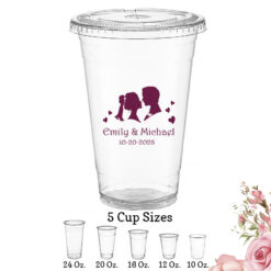 couple personalized wedding clear plastic cups with lids