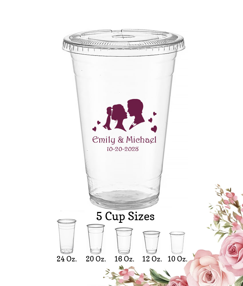 couple personalized wedding clear plastic cups with lids couple personalized wedding clear plastic cups with lids