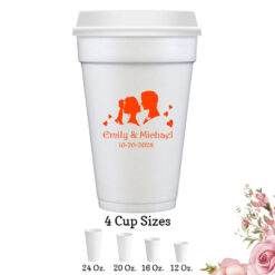 couple personalized wedding white styrofoam cups with lids