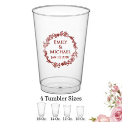 floral wreath custom wedding clear plastic tumbler