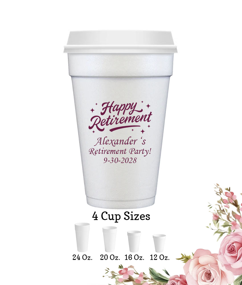 happy retirement retirement party favors white foam cup happy retirement retirement party favors white foam cup