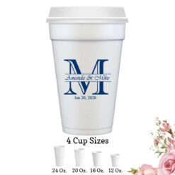 initial monogram personalization wedding white styrofoam cups with lids
