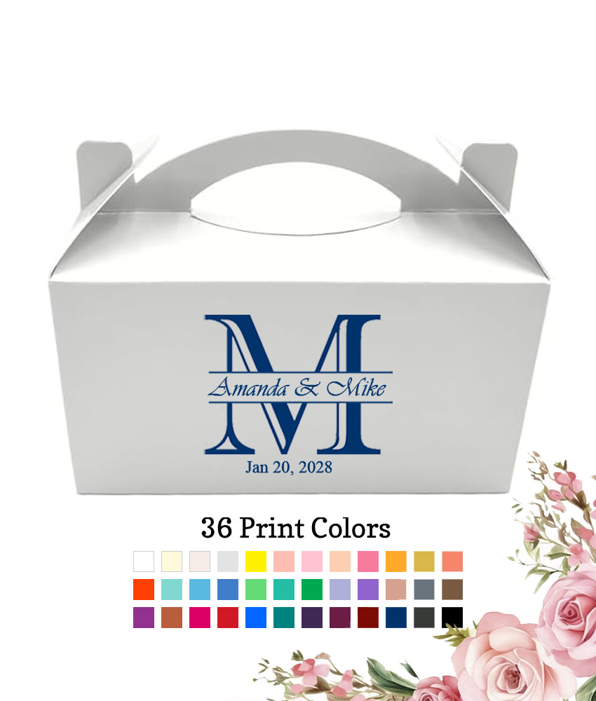 initial monogram wedding personalized White Take Out Gable Wedding Gift Boxes initial monogram wedding personalized White Take Out Gable Wedding Gift Boxes