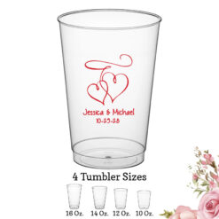 interlocking hearts custom wedding clear plastic tumbler
