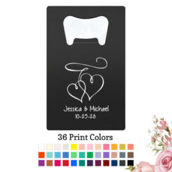 interlocking hearts wedding personalized credit card bottle opener black