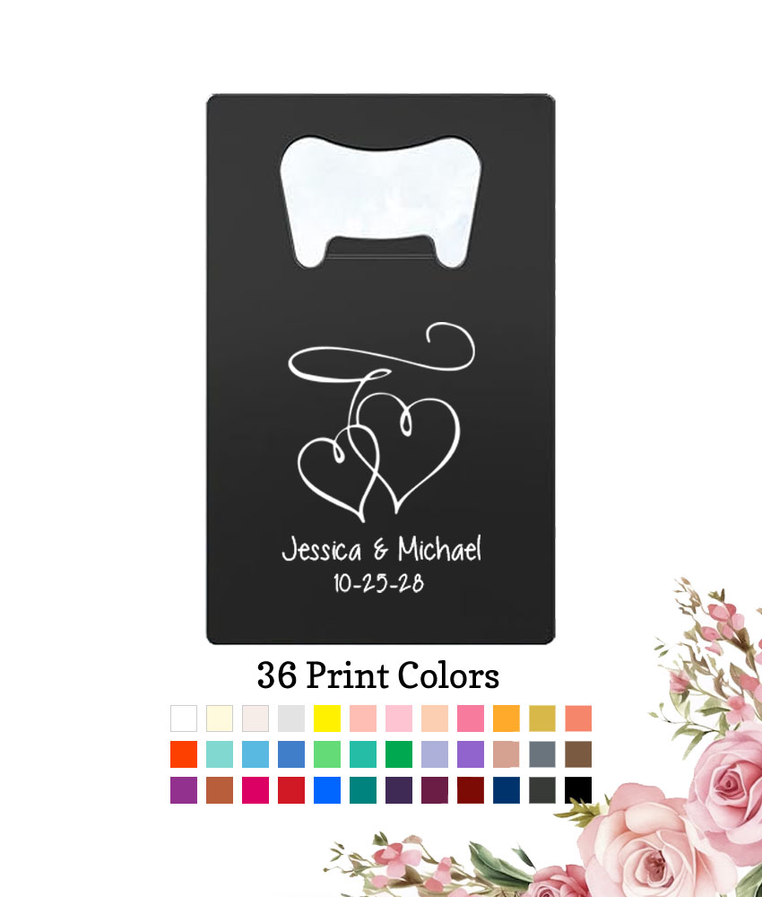 interlocking hearts wedding personalized credit card bottle opener black interlocking hearts wedding personalized credit card bottle opener black