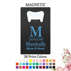 last name monogram wedding personalized credit card bottle openers black