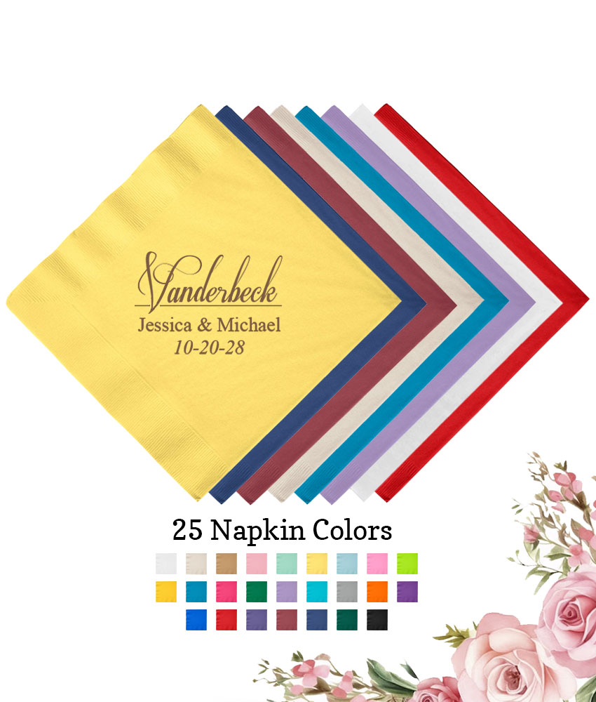 last name script 3 ply wedding personalized paper beverage napkins