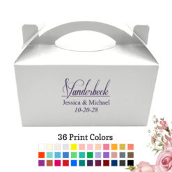 last name script wedding personalized White Take Out Gable Wedding Gift Boxes