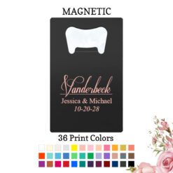 last name script wedding personalized credit card bottle openers black