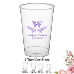 leaf monogram custom wedding clear plastic tumbler