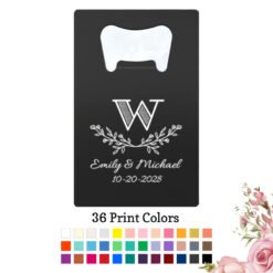 leaf monogram wedding personalized credit card bottle opener black