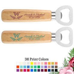 leaf monogram wedding wood bottle openers