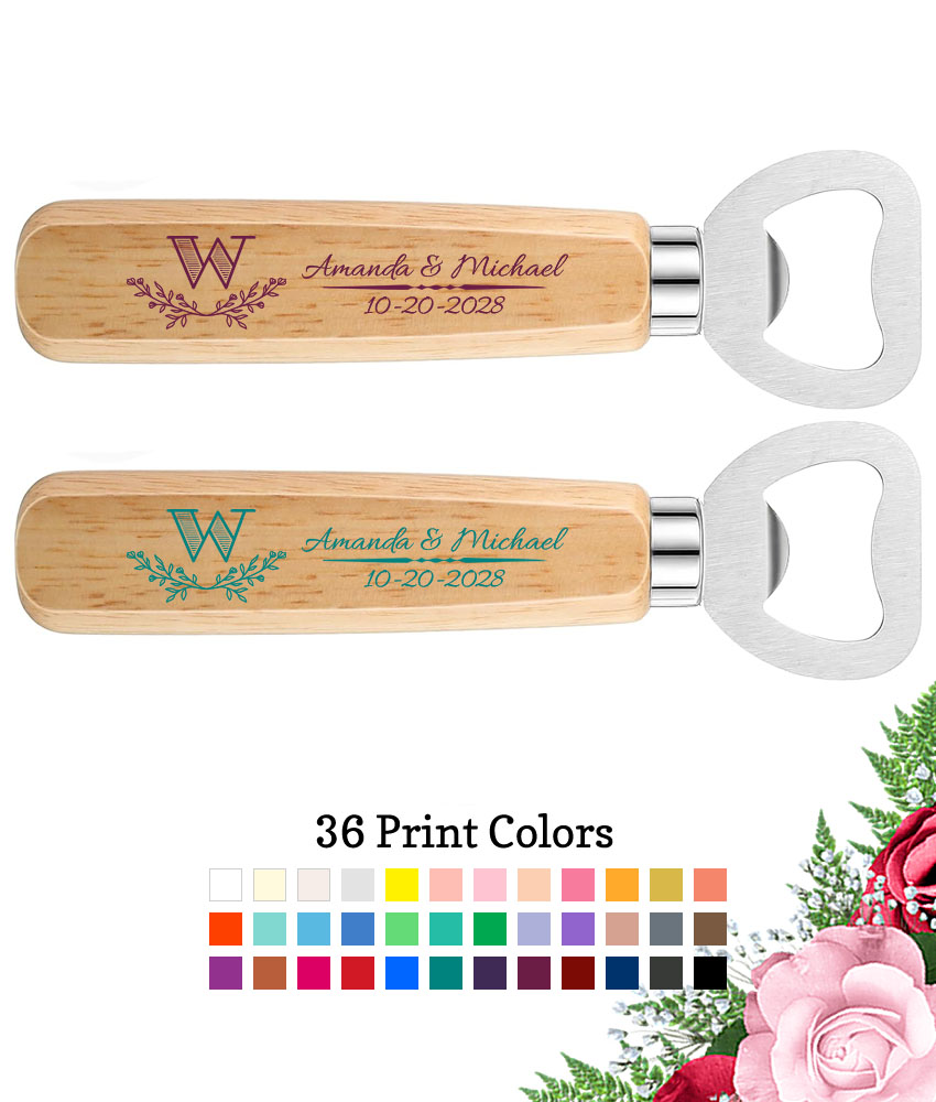 leaf monogram wedding wood bottle openers leaf monogram wedding wood bottle openers