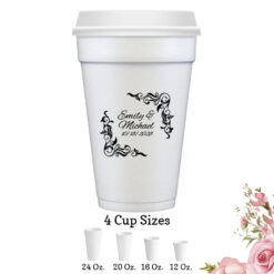 leaf scroll border custom wedding white styrofoam cups with lids