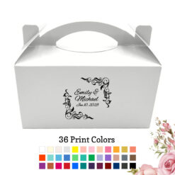 leaf scroll border wedding personalized White Take Out Gable Wedding Gift Boxes