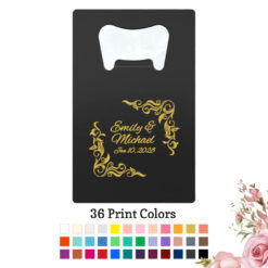 leaf scroll border wedding personalized credit card bottle opener black