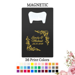 leaf scroll border wedding personalized credit card bottle openers black