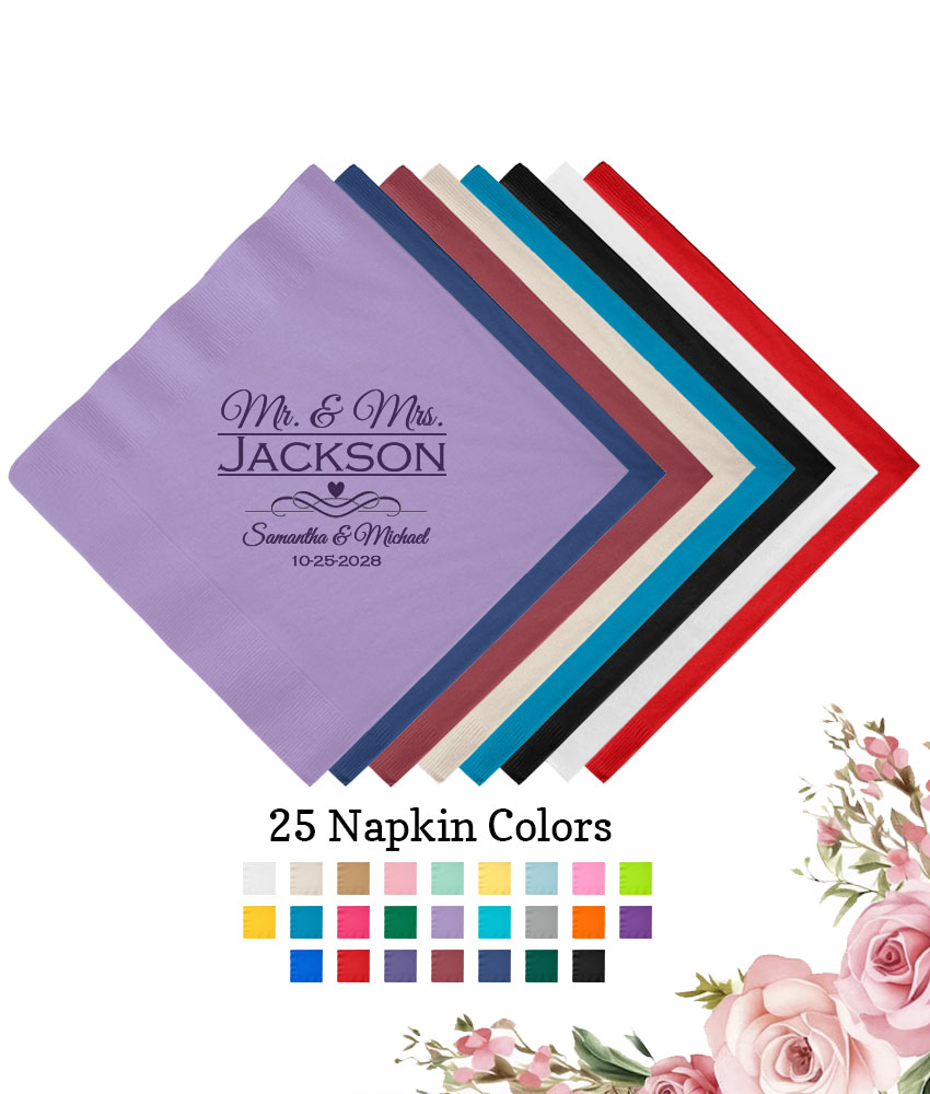 mr mrs last name scroll 3 ply wedding personalized paper beverage napkins