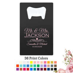 mr mrs last name scroll wedding personalized credit card bottle opener black