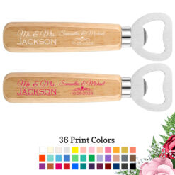 mr mrs last name scroll wedding wood bottle openers