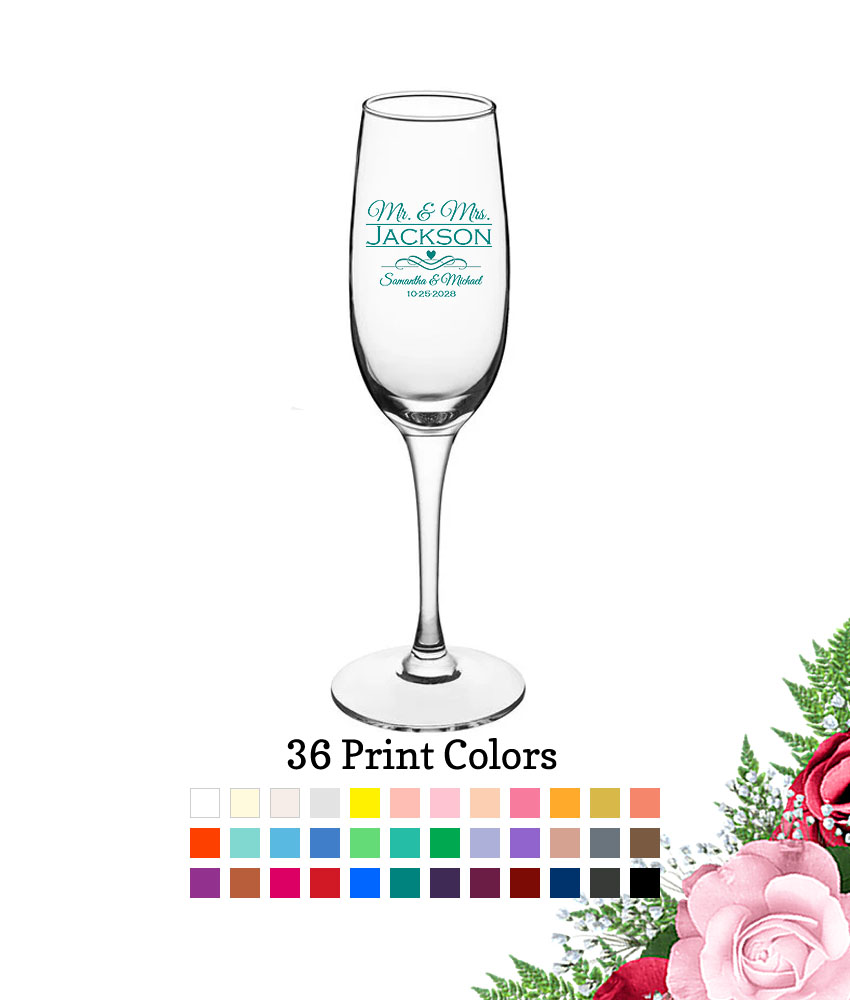 mr mrs name scroll 8 oz personalized champagne flute glass wedding favors mr mrs name scroll 8 oz personalized champagne flute glass wedding favors