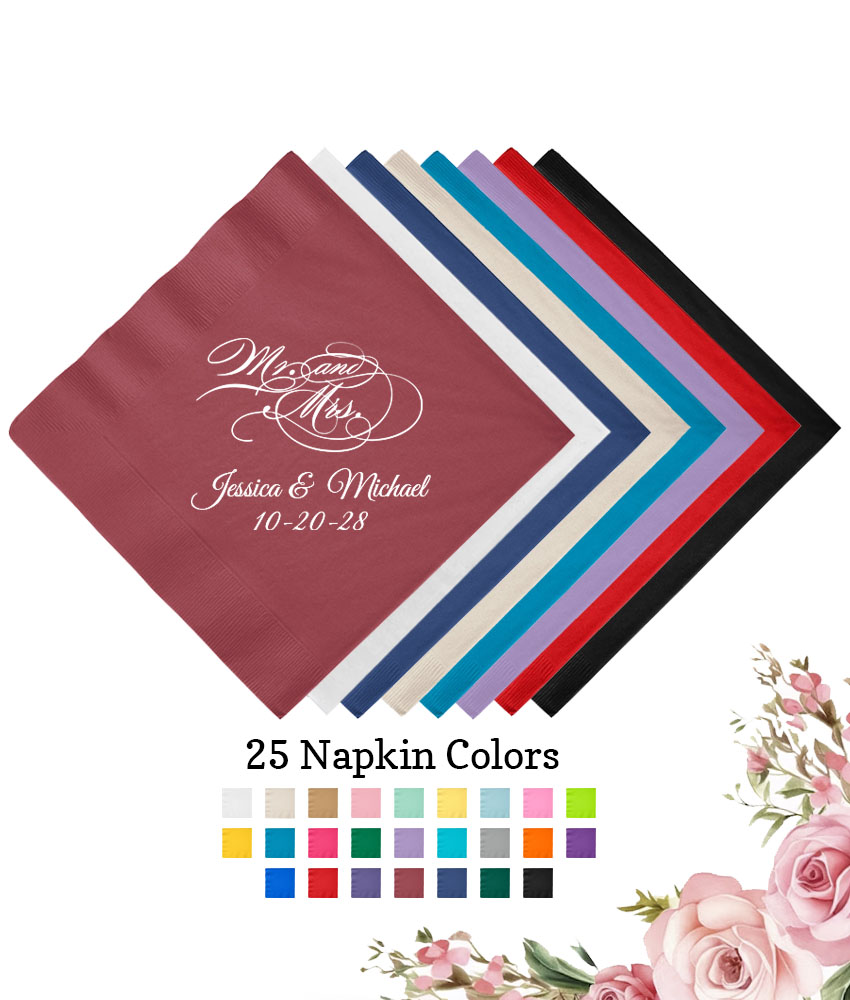 mr mrs script 3 ply wedding personalized paper beverage napkins