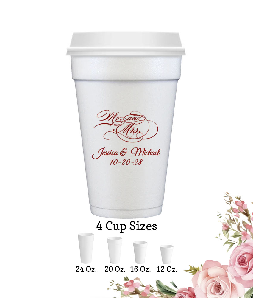 mr & mrs script personalization wedding white styrofoam cups with lids mr & mrs script personalization wedding white styrofoam cups with lids