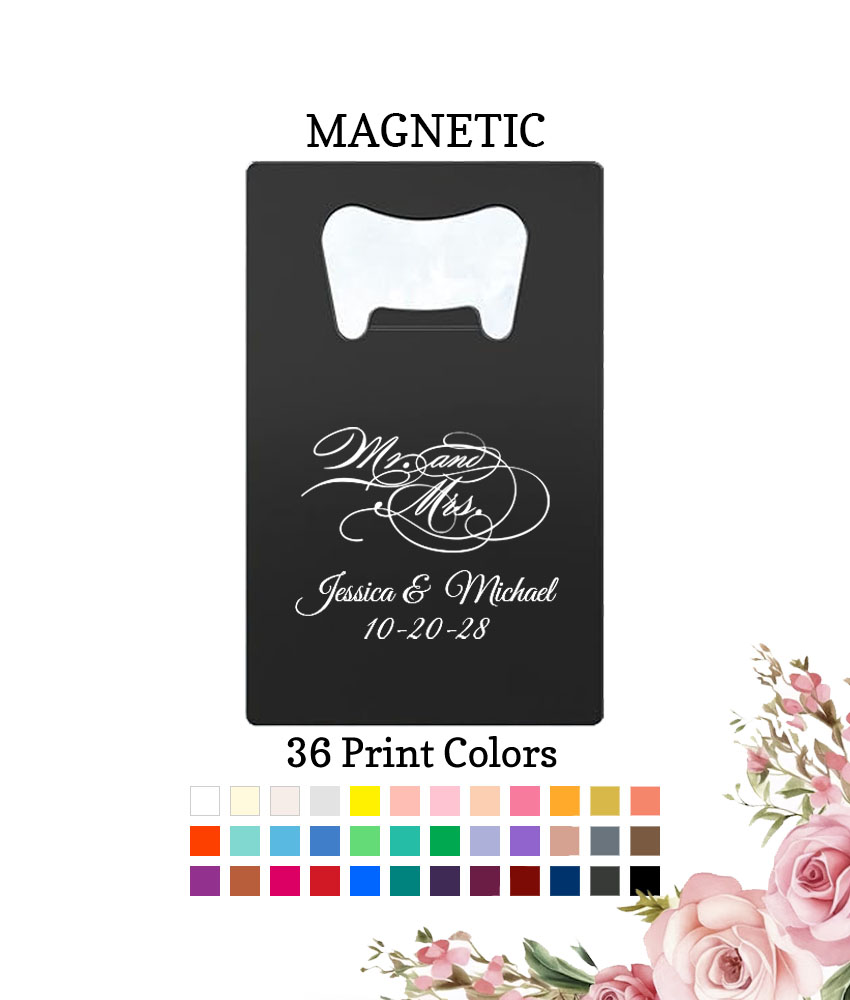 mr mrs script wedding personalized credit card bottle openers black mr mrs script wedding personalized credit card bottle openers black