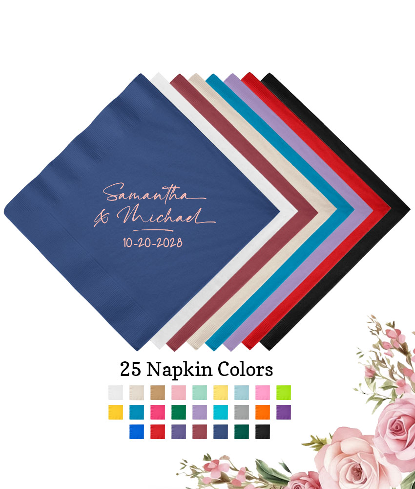 name signature 3 ply wedding personalized paper beverage napkins