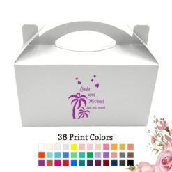 palm tree wedding personalized White Take Out Gable Wedding Gift Boxes