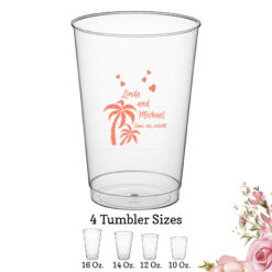 palm trees personalization wedding clear plastic tumbler
