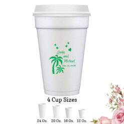 palm trees personalization wedding white styrofoam cups with lids