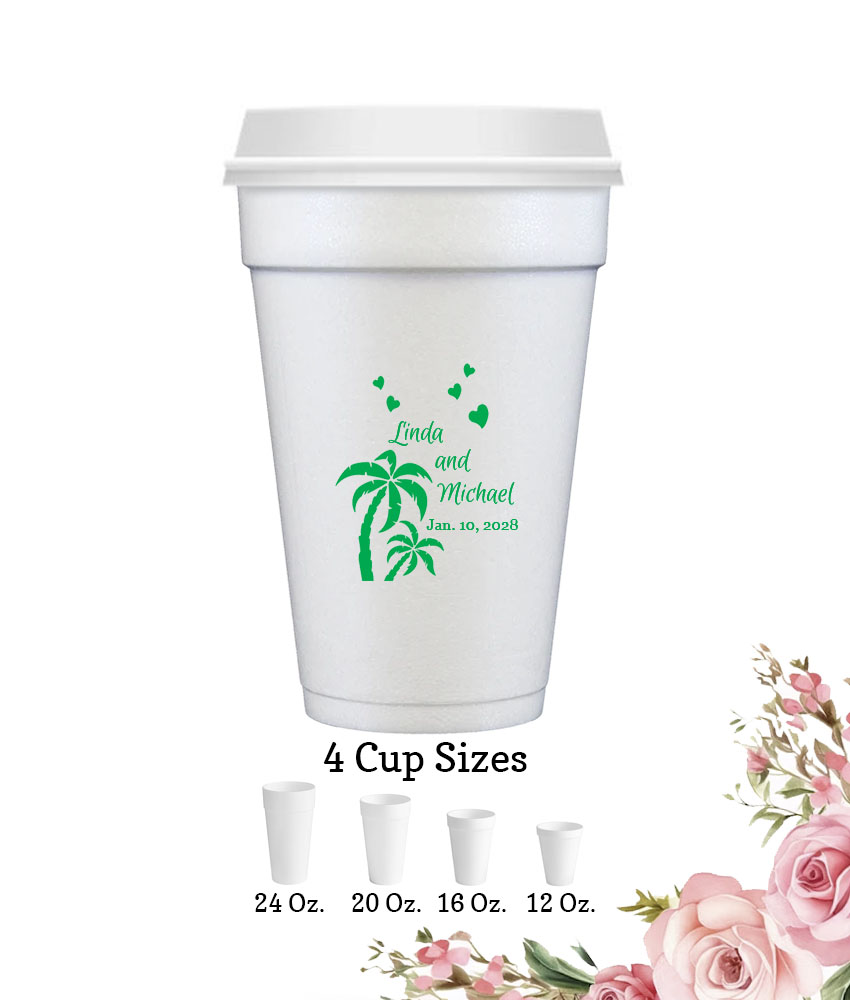 palm trees personalization wedding white styrofoam cups with lids palm trees personalization wedding white styrofoam cups with lids