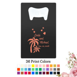 palm trees wedding personalized credit card bottle opener black