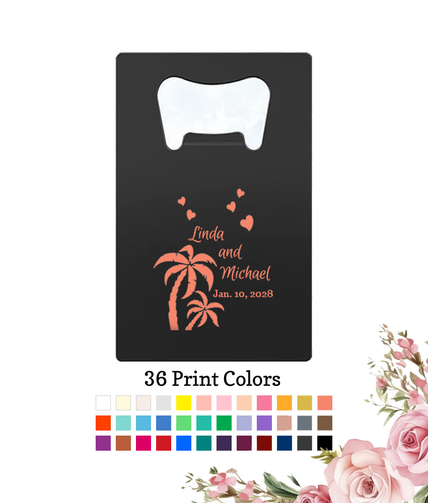 palm trees wedding personalized credit card bottle opener black palm trees wedding personalized credit card bottle opener black