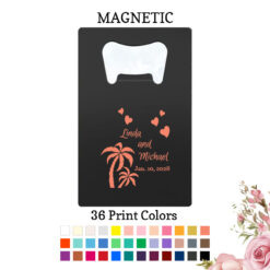palm trees wedding personalized credit card bottle openers black