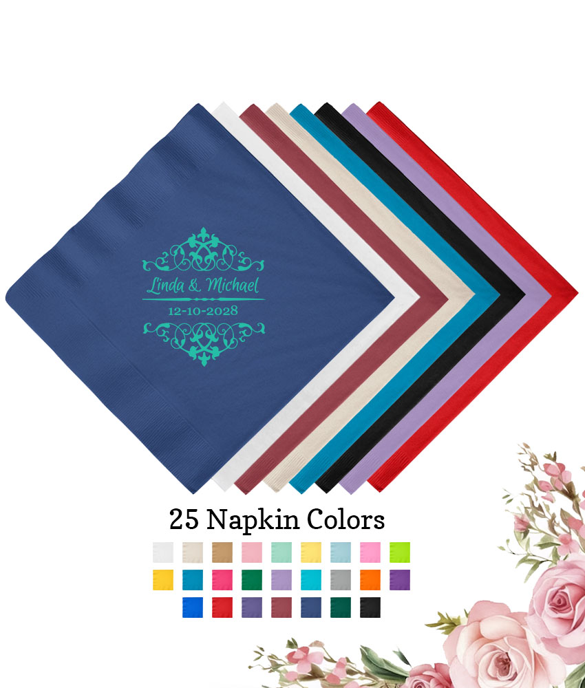 scroll 3 ply wedding personalized paper beverage napkins
