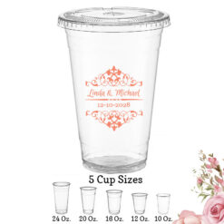 scroll custom wedding clear plastic cups with lids