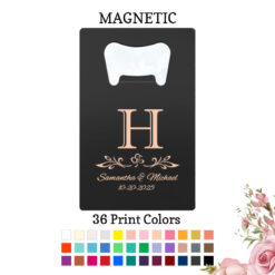 scroll monogram personalized credit card bottle opener black