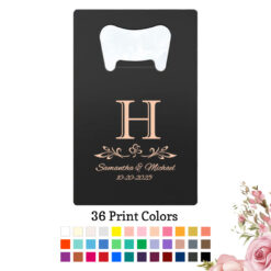 scroll monogram wedding personalized credit card bottle opener black