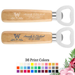scroll monogram wedding wood bottle openers