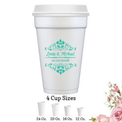 scroll personalization wedding white styrofoam cups with lids