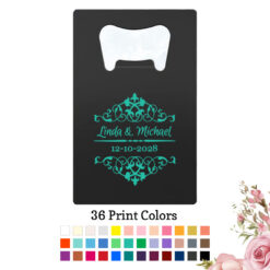 scroll wedding personalized credit card bottle opener black