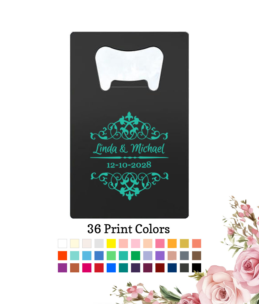 scroll wedding personalized credit card bottle opener black scroll wedding personalized credit card bottle opener black
