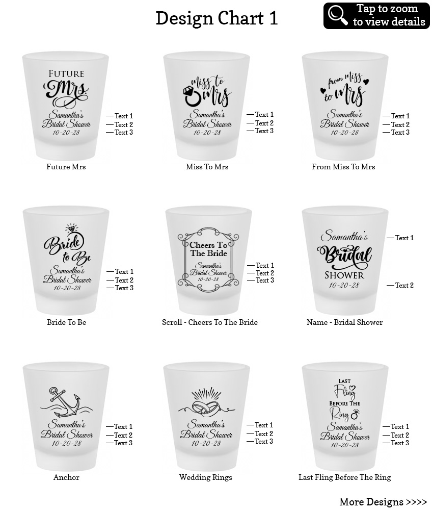 1.75 oz frosted shot glass bridal shower favors design chart 1 1.75 oz frosted shot glass bridal shower favors design chart 1