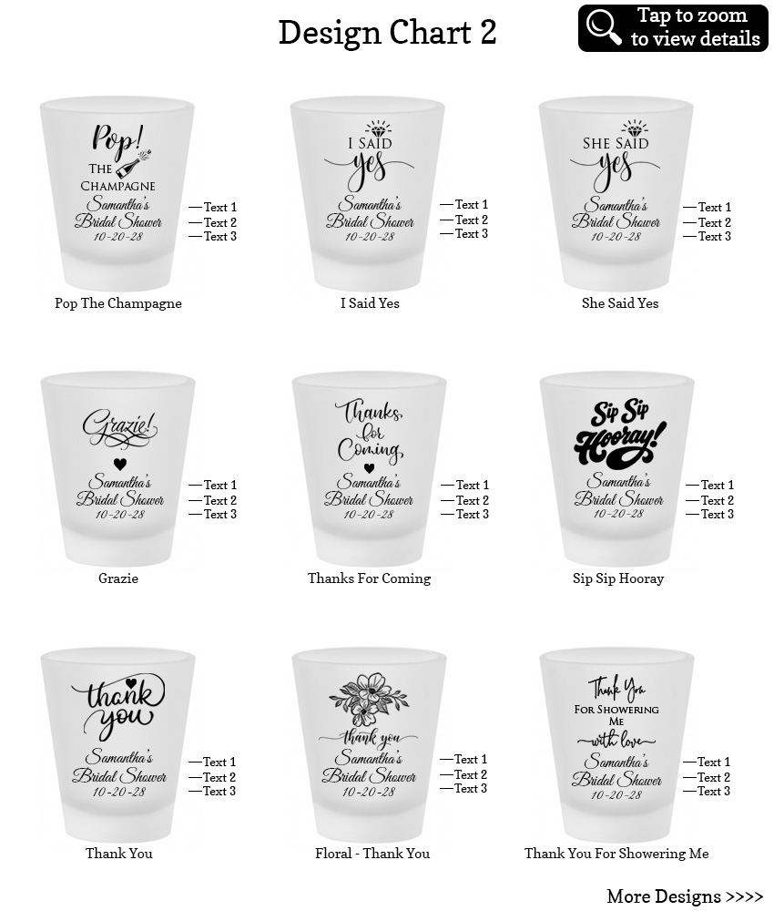 1.75 oz frosted shot glass bridal shower favors design chart 2 1.75 oz frosted shot glass bridal shower favors design chart 2