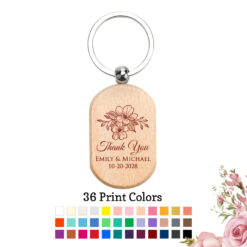 floral wedding personalized wood keychain wedding favors