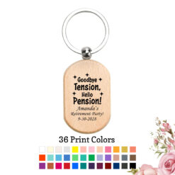 goodbye tension hello pension retirement party favors wood keychain